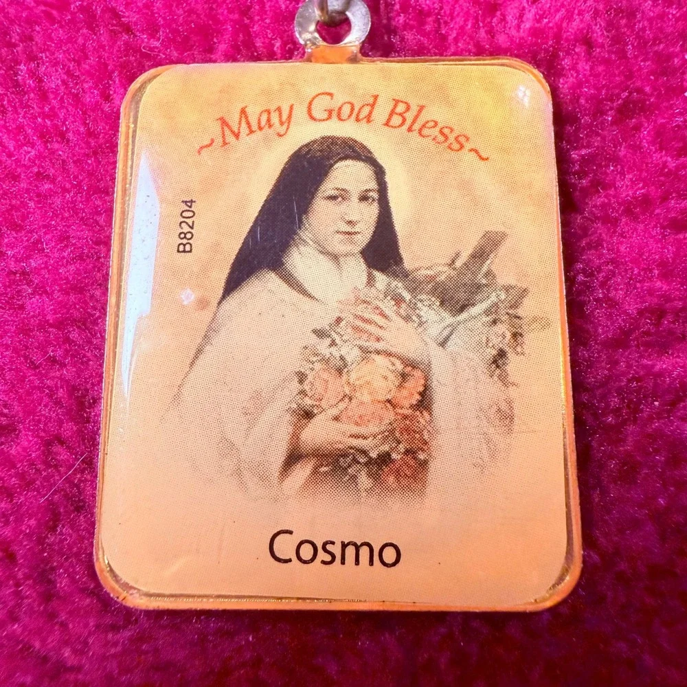 Vintage Saint Therese of Lisieux Religious Keychain May God Bless Catholic Cross